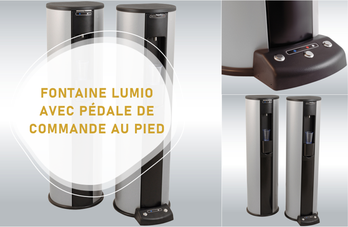 Fontaine à eau filtrée sur réseau avec pédale de commande au pied pour les entreprises dans le Rhône