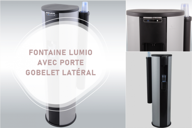 Option porte gobelet pour les fontaines LUMIO proposée aux entreprises Lyonnaises